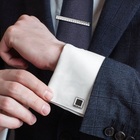 Набор мужской "Запонки + Зажим для галстука" ромб в квадрате, цвет чёрный в серебре - Фото 1