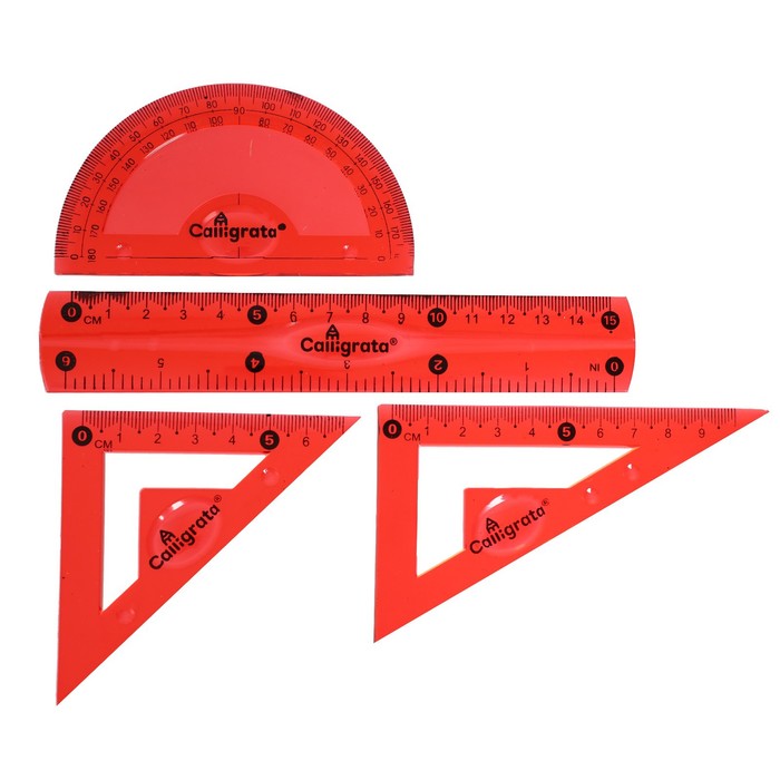 Набор геометрический Calligrata, силиконовый, гибкий, 4 предмета (линейка 15 см, 2 угольника, транспортир), МИКС - Фото 1