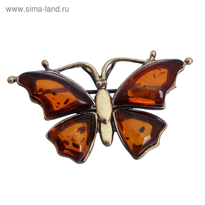 Брошь "Янтарь" бабочка малая, цвет коньячный - Фото 1