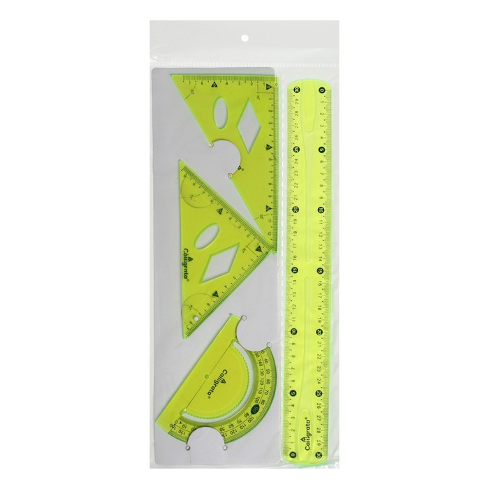 Набор геометрический Calligrata, силиконовый, гибкий, 4 предмета (линейка 30 см, 2 угольника, транспортир), МИКС
