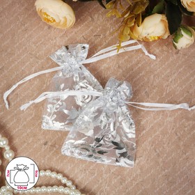 Мешочек подарочный "Розы серебристые", 7 х 9, цвет белый с серебром