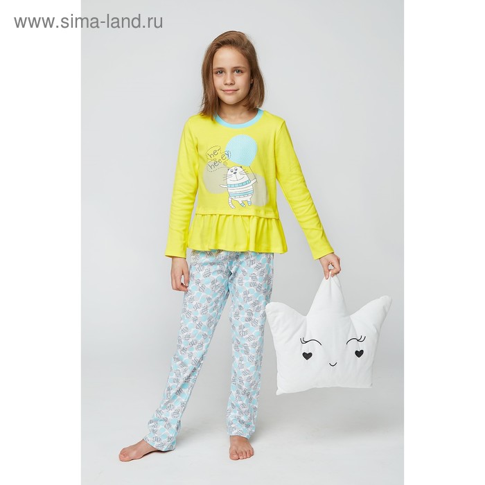 Комплект домашний для девочки (футболка и брюки), рост 134 см (68), цвет жёлтый - Фото 1