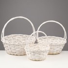 Корзина плетёная для хранения Vanuatu, ива, круглая, белая, набор 3 шт. - Фото 1