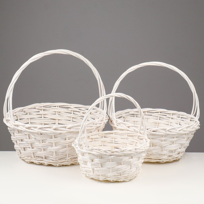 Корзина плетёная для хранения Vanuatu, ива, круглая, белая, набор 3 шт. - Фото 1