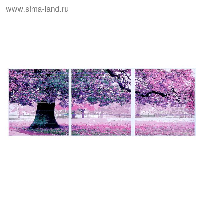 Роспись по холсту - модульная картина "Цветущее дерево" по номерам с кр.по 3 мл, 50*50 -3 шт - Фото 1