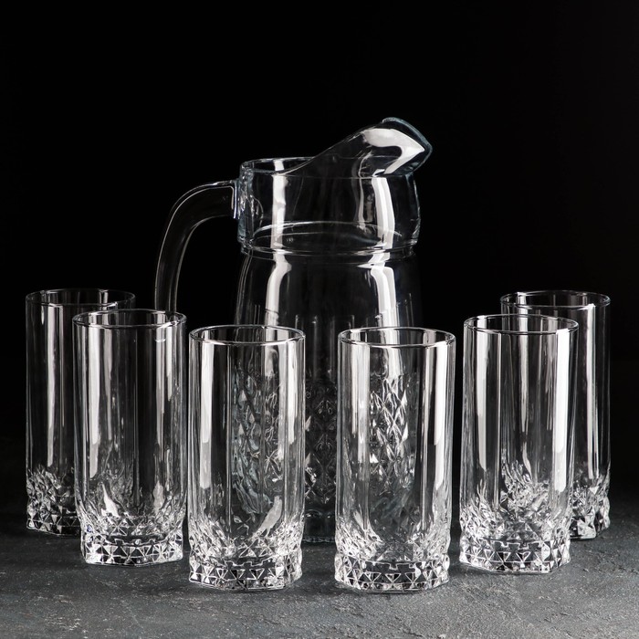 Набор питьевой стеклянный Valse, кувшин 1,3 л, стаканы 290 мл, 6 шт - Фото 1