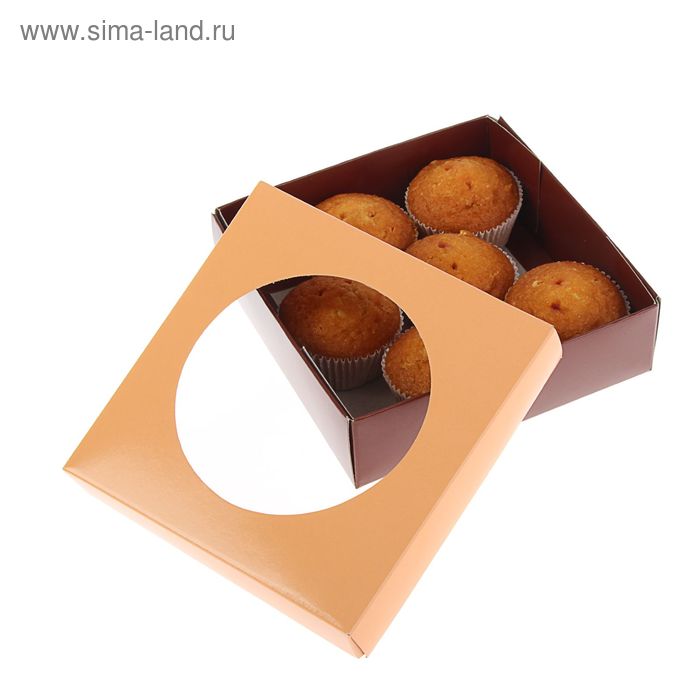 Коробка для сладостей 15 х 15 х 4,5 см, коралловый/шоколад - Фото 1