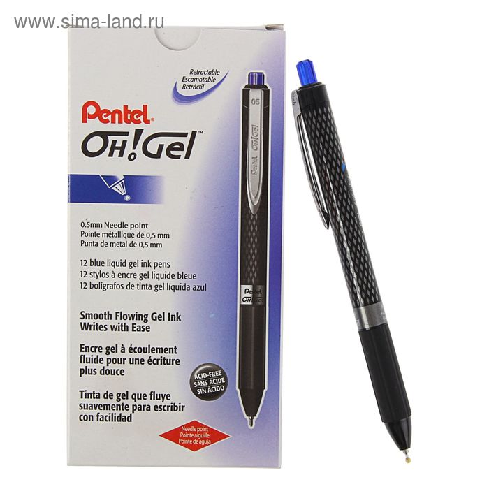 Ручка гелевая автомат Pentel Oh!Gel 495, резиновый упор, узел-игла 0.5мм, синий (стержень KFRN5, LRN5) - Фото 1