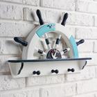 Вешалка настенная «Штурвал», крючки декоративные, 3 крючка на панно, бело-синяя, 45×28×5 см - Фото 1