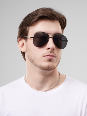 Очки солнцезащитные "Авиаторы", оправа чёрная, дужки вставка рифлёная, линзы поляризационные, чёрные