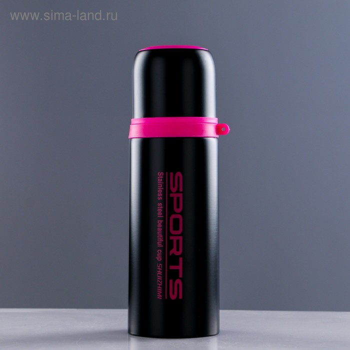 Термос "Спорт", 350 мл, сохраняет тепло 12 ч, чёрно-розовый, 7х20 см - Фото 1