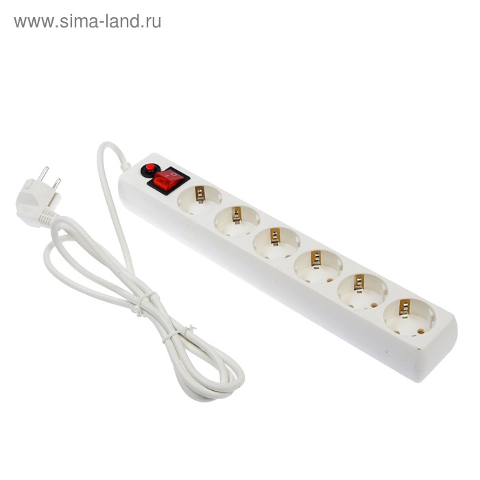 Сетевой фильтр "Гарнизон", 6 розеток, 1.8 м, 10 А, 2200 Вт, белый - Фото 1