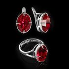 Гарнитур 2 предмета: серьги, кольцо "Иллер", размер 18, цвет красный в черненом серебре - Фото 1