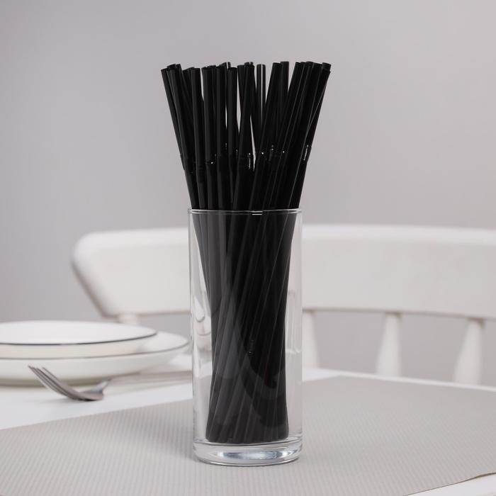 Трубочки одноразовые для коктейля Доляна, 0,5×21 см, 250 шт, с гофрой, цвет чёрный - Фото 1