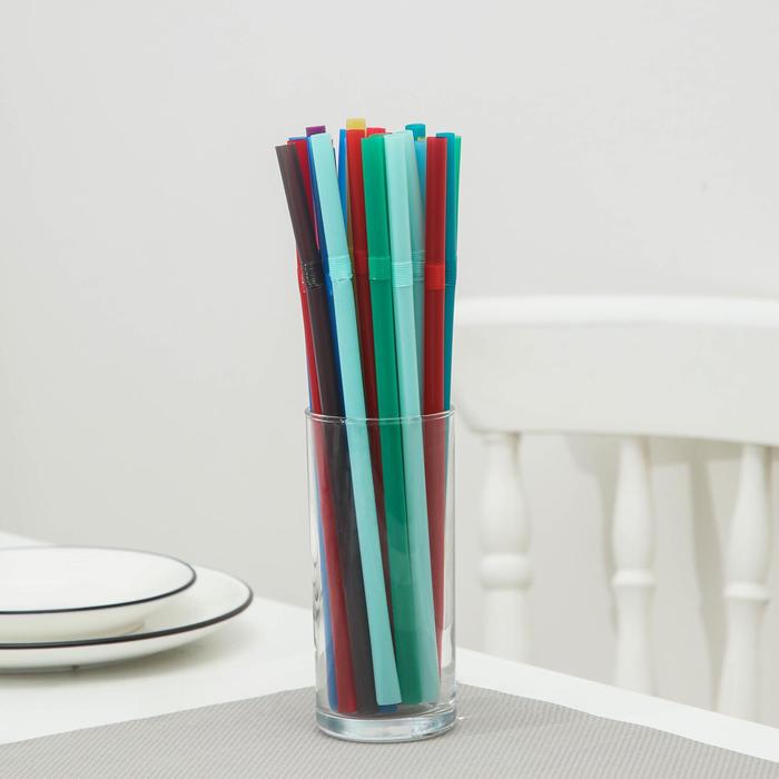 Трубочки одноразовые для коктейля Доляна, 0,8×24 см, 250 шт, с гофрой, цвет микс - Фото 1