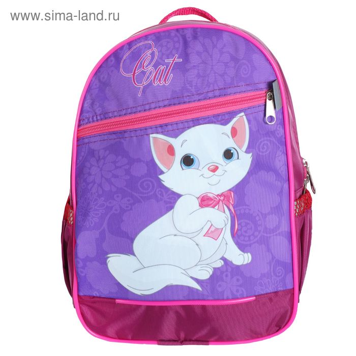 Рюкзак детский на молнии "Кошка", 1 отдел, 3 наружных кармана, бордовый - Фото 1