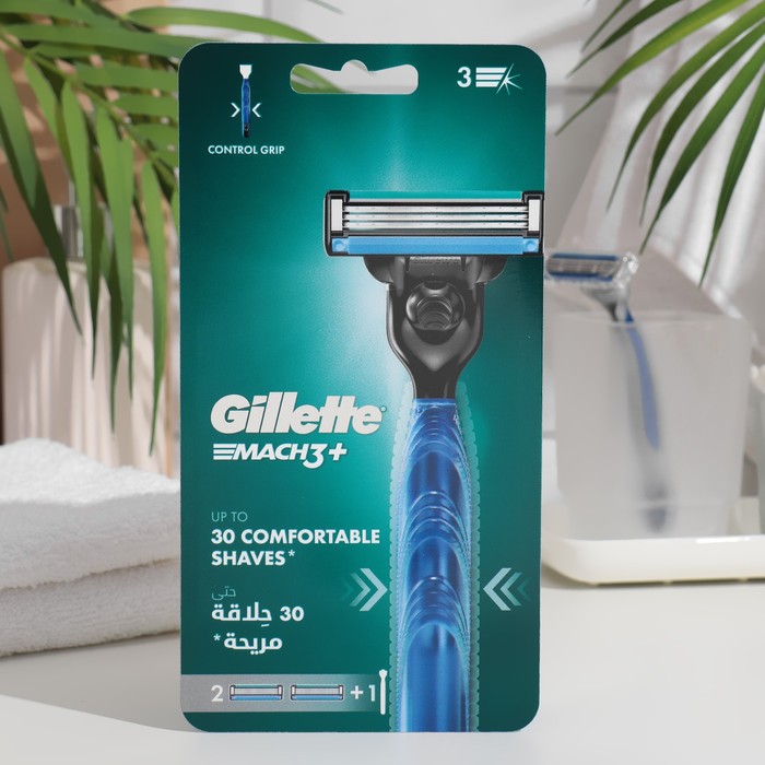 Бритвенный станок Gillette Mach3 + 2 сменные кассеты, 3 лезвия - Фото 1