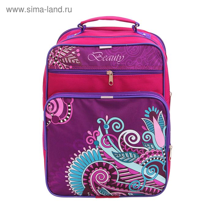 Рюкзак школьный на молнии "Узоры", 2 отдела, 2 наружных кармана, фиолетовый - Фото 1