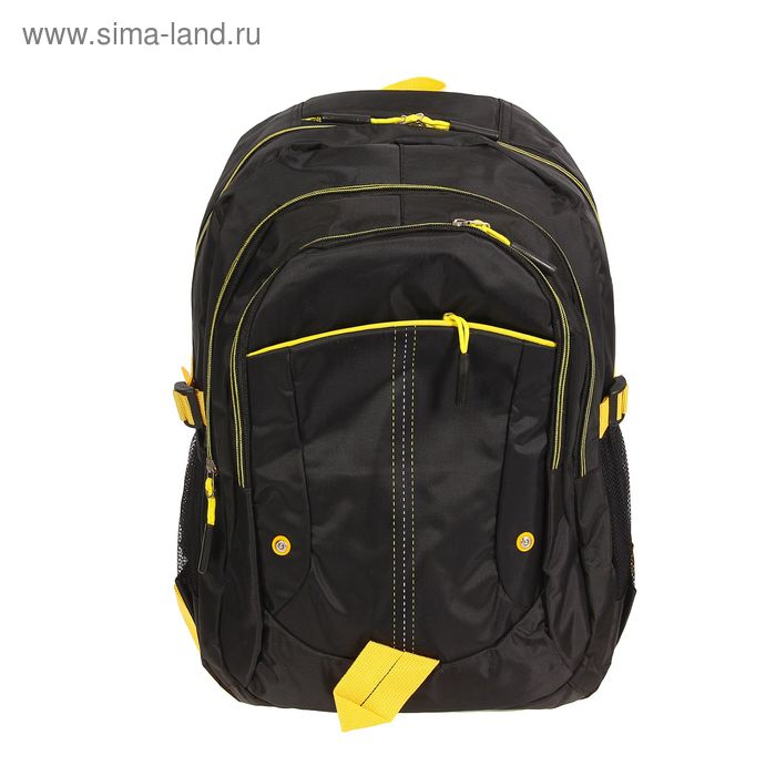 Рюкзак туристический, 3 отдела, 1 наружный и 2 боковых кармана, усиленная спинка, объём - 25л, чёрный/жёлтый - Фото 1