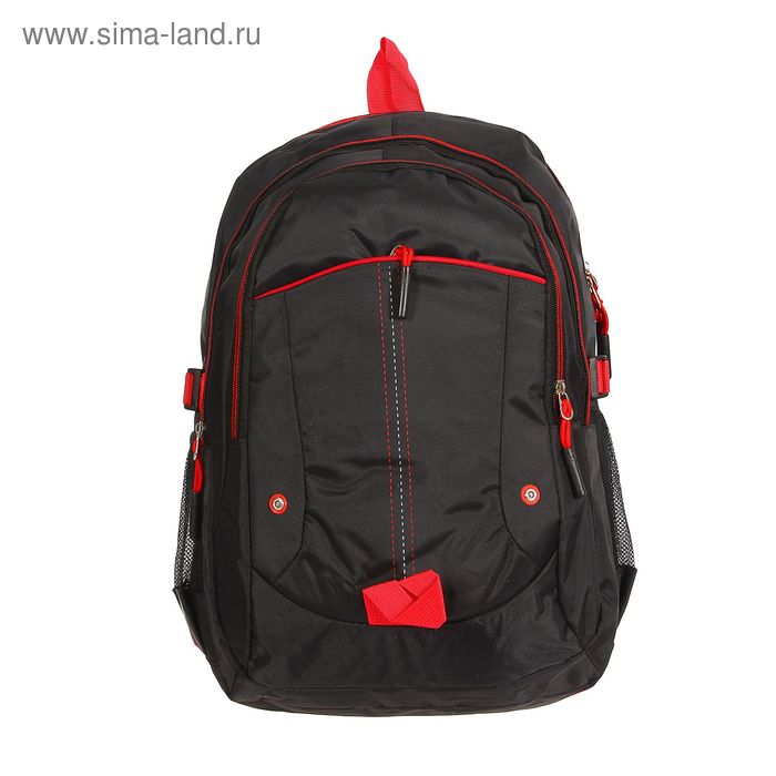 Рюкзак туристический, 3 отдела, 1 наружный и 2 боковых кармана, усиленная спинка, объём - 25л, чёрный/красный - Фото 1