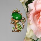 Брошь «Кошечка» в короне, зелёная в золоте - Фото 1
