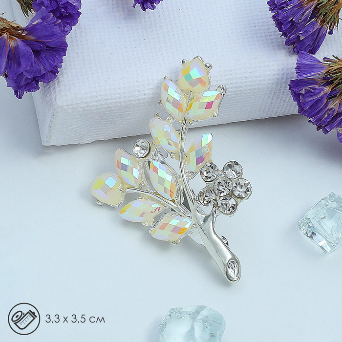 Брошь «Цветочная ветвь» дуэт, цвет радужный в серебре - Фото 1