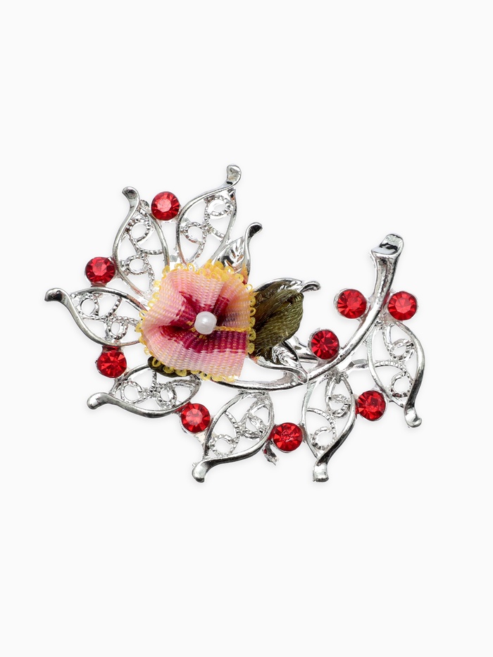 Брошь «Цветы шиповника», цветная в серебре - Фото 1
