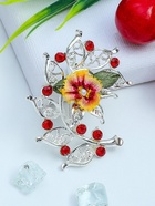 Брошь "Цветы шиповника", цвет красный в серебре - фото 809205852