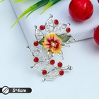 Брошь "Цветы шиповника", цвет красный в серебре - фото 809205853