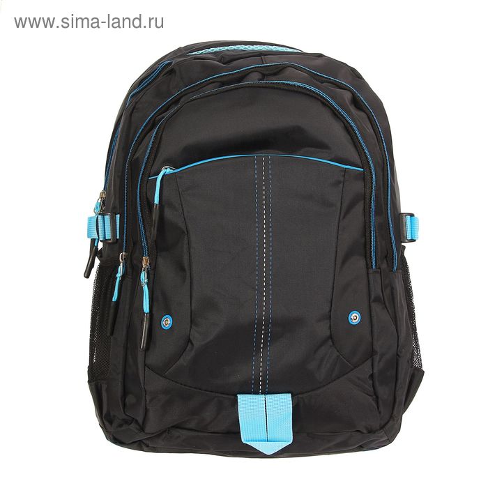 Рюкзак туристический, 3 отдела, 1 наружный и 2 боковых кармана, усиленная спинка, объём - 25л, чёрный/голубой - Фото 1