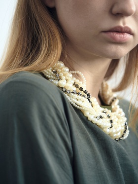 Бусы "Жгут" жемчуг, цвет белый в серебре, 45см