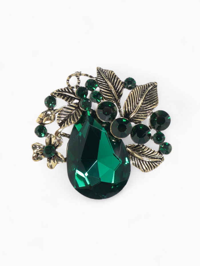 Брошь «Цветок» венок славы, цвет изумрудный в чернёном золоте - Фото 1