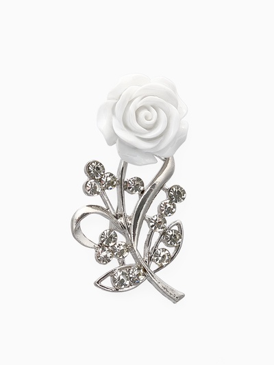 Брошь «Цветок», роза нежная, цвет белый в серебре