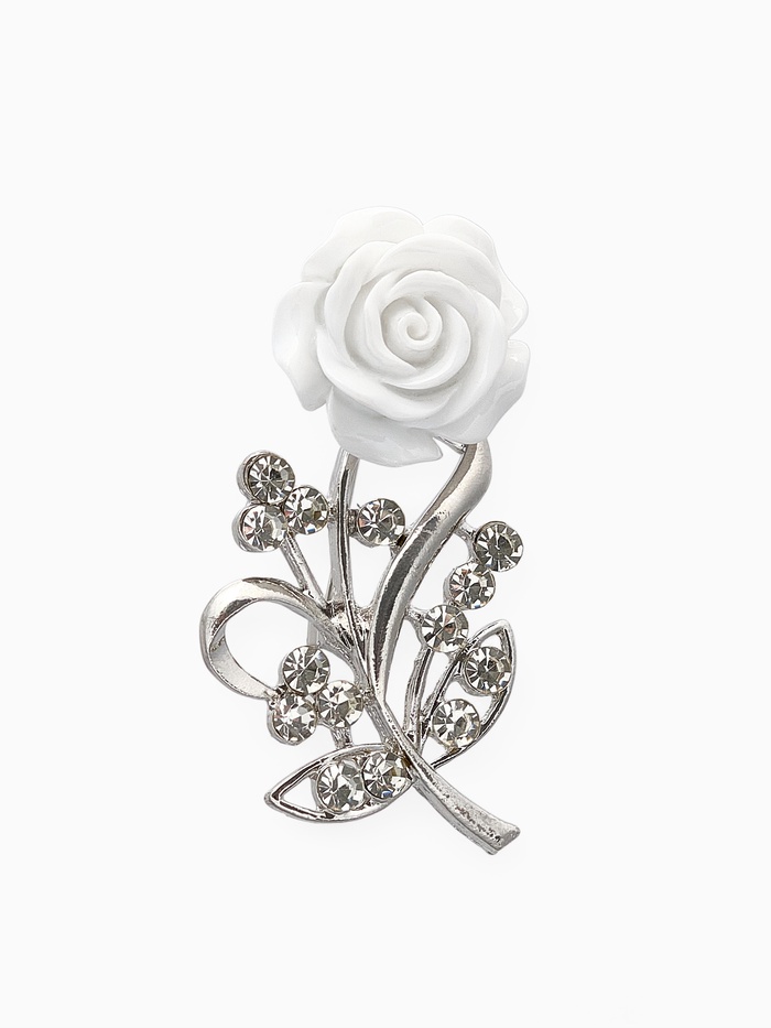 Брошь «Цветок», роза нежная, цвет белый в серебре - Фото 1