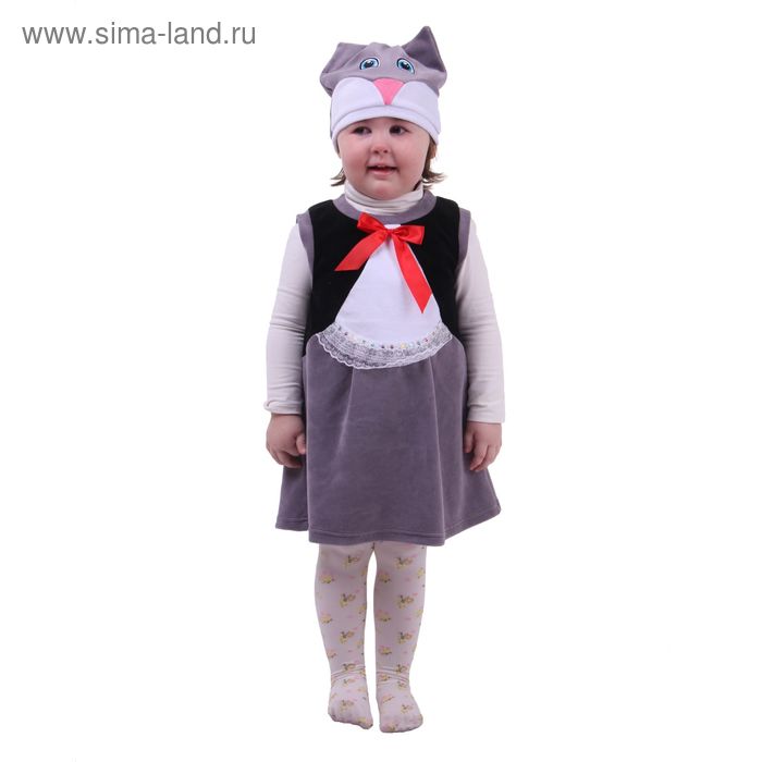 Карнавальный костюм "Кошечка", велюр, сарафан с кружевной тесьмой, шапочка, от 1,5-3-х лет, рост 98 см - Фото 1