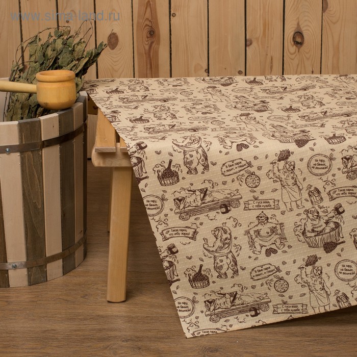 Простыня для бани "Медведь" 145х 180 см, хлопок вафельное полотно - Фото 1