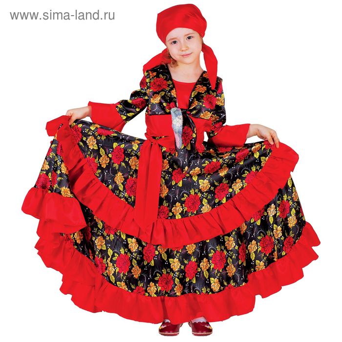 Карнавальный костюм "Цыганка", косынка, блузка, юбка, пояс, цвет красный, обхват груди 56 см, рост 110 см - Фото 1
