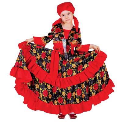 Карнавальный костюм "Цыганка", косынка, блузка, юбка, пояс, цвет красный, обхват груди 60 см, рост 116 см