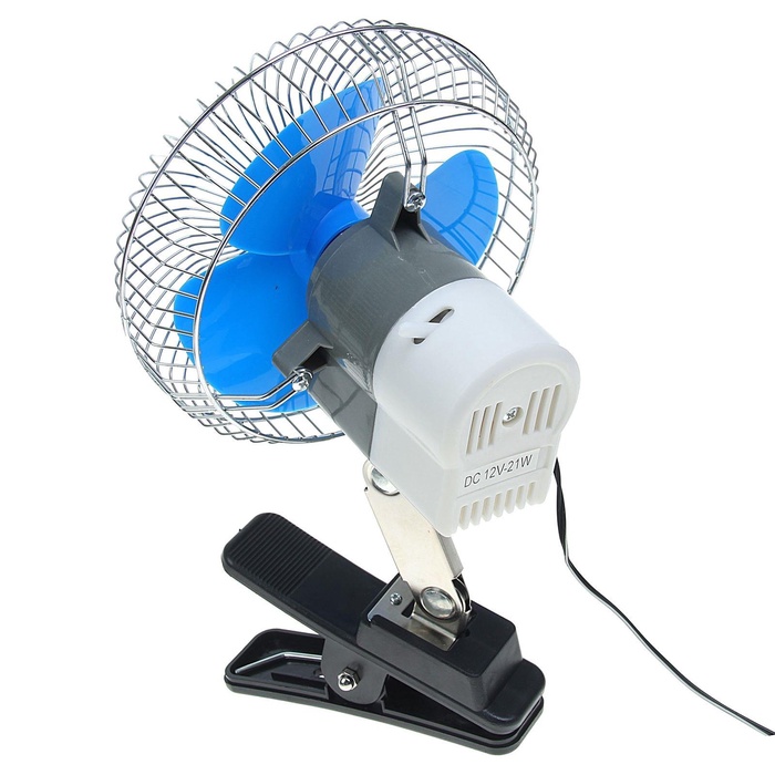 Вентилятор в салон автомобиля, на прищепке, 12 В, провод 1.2 м, d=19 см - Фото 1