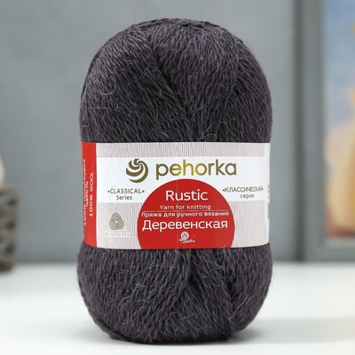 Пряжа "Деревенская" 100% полугрубая шерсть 250м/100гр (585-Графит)