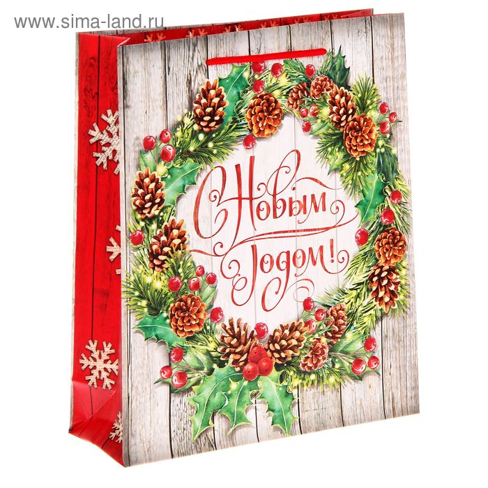 Пакет ламинированный вертикальный «Рождественский венок», 23 × 27 × 8 см - Фото 1
