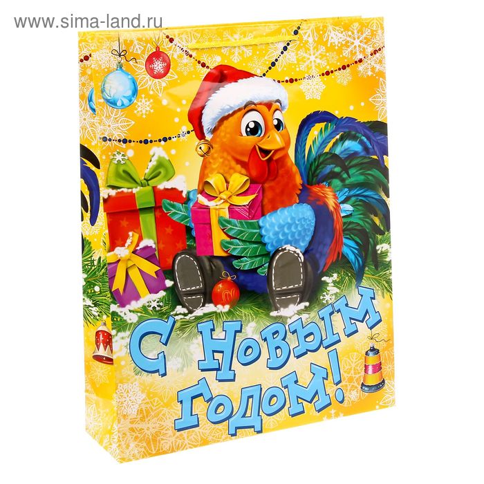 Пакет ламинированный вертикальный «Петушок с подарками», 31 × 40 × 9см - Фото 1