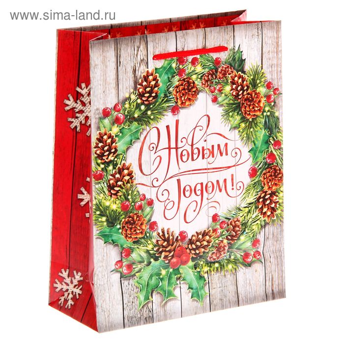 Пакет ламинированный вертикальный «Рождественский венок», 18 × 23 × 8 см - Фото 1