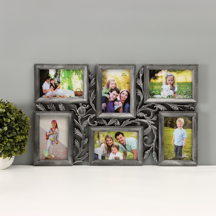 Фоторамка - коллаж на 6 фото 10×15 см «Бутон», серебро, 52×32 см - Фото 1