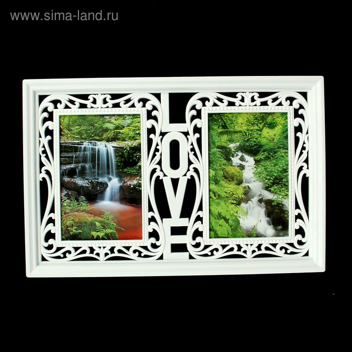 Фоторамка пластик на 2 фото 10х15 см "Ажурная любовь" белая 33,5х22 см - Фото 1