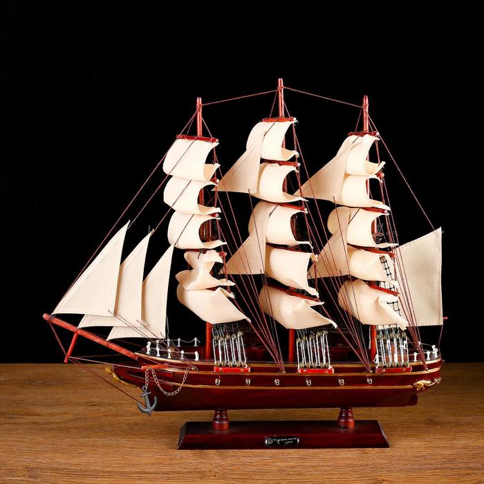 Корабль сувенирный «Бреслау», трёхмачтовый, под тёмное дерево, паруса бежевые, 49х43х8 см - Фото 1