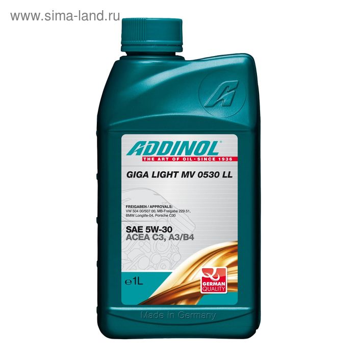 Моторное масло ADDINOL Giga Light, Motorenol MV 0530 LL SAE 5W-30, 1 л - Фото 1