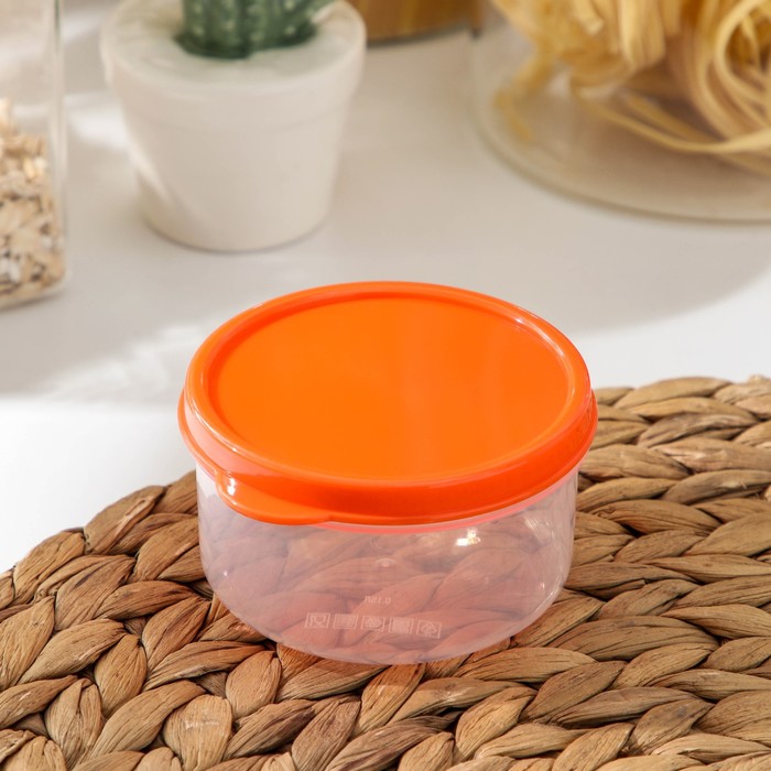 Контейнер круглый Доляна, пищевой, 150 мл, прозрачный, крышка оранжевая - Фото 1