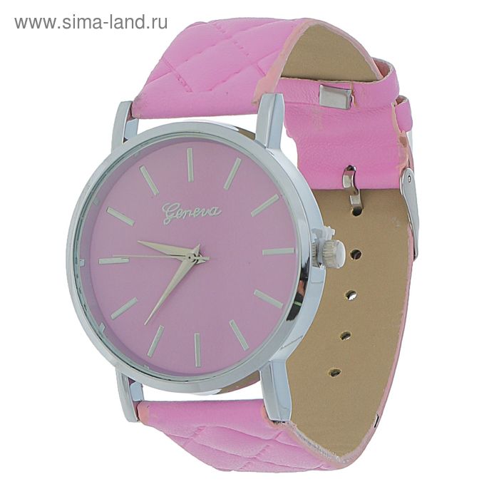 Часы наручные женские Женева простеганный, ремешок розовый - Фото 1