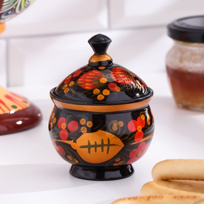 Солонка с крышкой «Ягодка», 7×6 см, хохлома, дерево